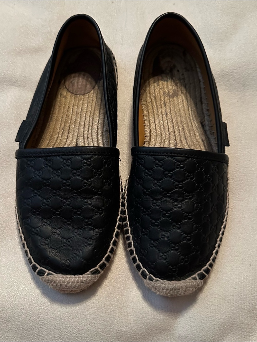 Gucci Black Quilted Leather Espadrille Flats